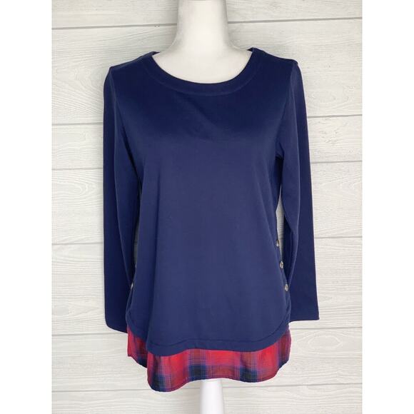 Izod Womens Blue Sweatshirt Faux Plaid Layer Size Small - Picture 1 of 3